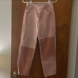 SHEIN Two-Tone Pink Patchwork Jeans